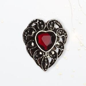 Vintage Avon WN Silver Tone Open Work Red Heart Faux Gemstone Heart Brooch Pin